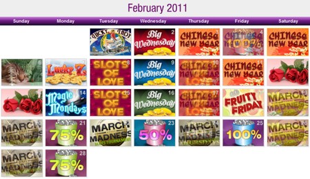superslots promo calendar feb 2011